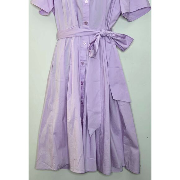 New York & Company Dress Size Large Belted Button-Front Flare Shirtdress Purple - Picture 3 of 7